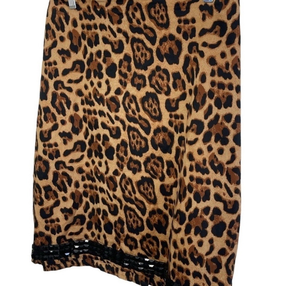 VTG‎ Leopard Print Beaded Hem Pencil Skirt Glam Night Out Date Night Party Sz 18 - Picture 10 of 10